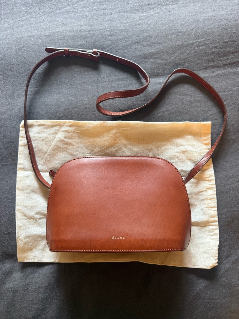 Sezane Heritage Victor Brown Leather Crossbody Bag